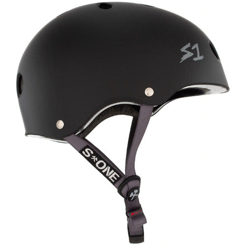 S-One Lifer Certified Multi-Impact Helmet: Black Matte with Grey Straps