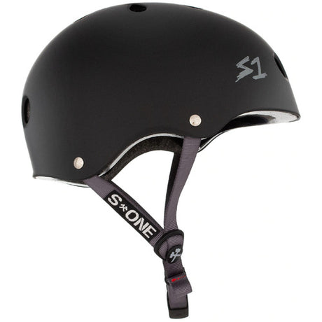 S-One Lifer Certified Multi-Impact Helmet: Black Matte with Grey Straps