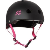 Durable S-One Lifer Skate Helmet: Certified Multi-Impact Protection, Black Matte Pink Straps