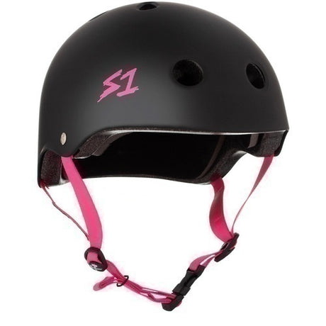 Durable S-One Lifer Skate Helmet: Certified Multi-Impact Protection, Black Matte Pink Straps