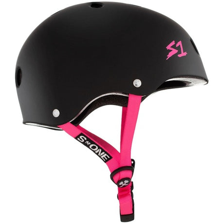 Durable S-One Lifer Skate Helmet: Certified Multi-Impact Protection, Black Matte Pink Straps