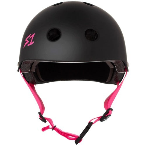 Durable S-One Lifer Skate Helmet: Certified Multi-Impact Protection, Black Matte Pink Straps