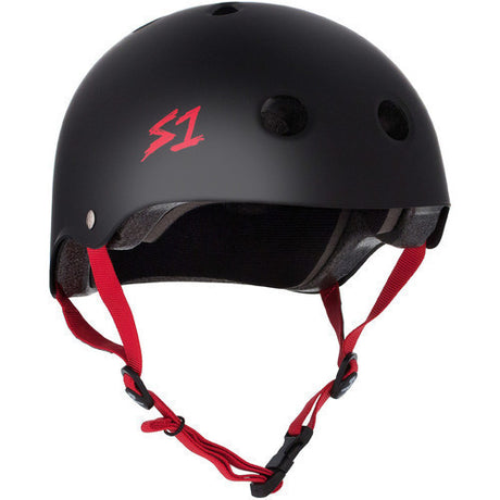 S-One Lifer Multi-Impact Certified Helmet: Superior Black Matte Protection with Red Straps