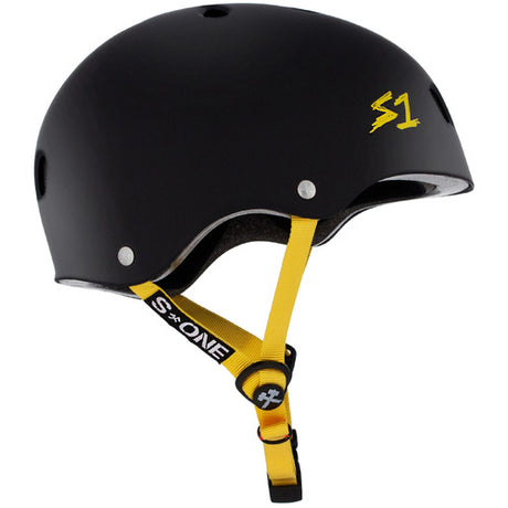 S-One Lifer Multi-Impact Certified Skate Helmet - Black Matte, Yellow Straps