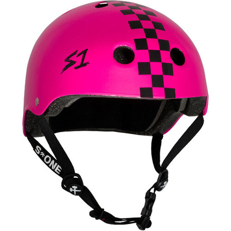 S-One Lifer Skate Helmet Pink Gloss Black Checkers Certified