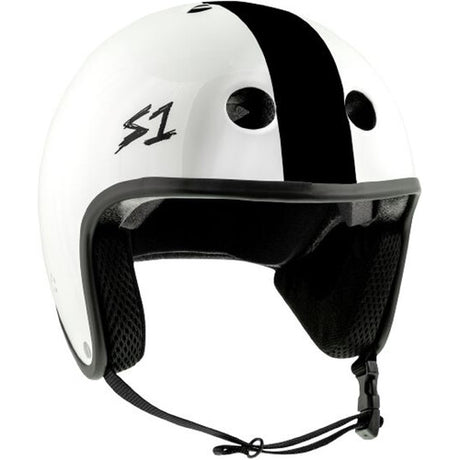 S-One Certified Retro Lifer Helmet: Multi-Impact, Gloss White, Black Stripe Design