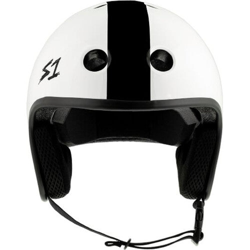 S-One Certified Retro Lifer Helmet: Multi-Impact, Gloss White, Black Stripe Design