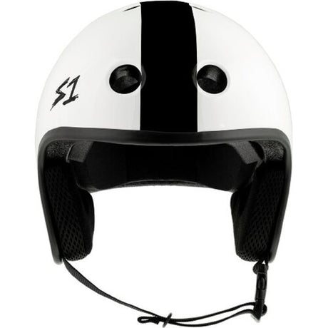 S-One Certified Retro Lifer Helmet: Multi-Impact, Gloss White, Black Stripe Design