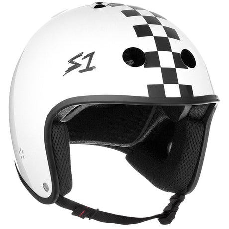 S-One Retro Lifer Certified Multi-Impact White Gloss Black Checkers Helmet