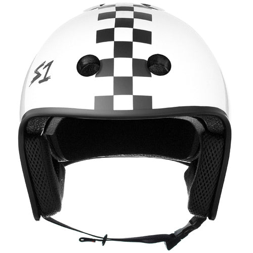 S-One Retro Lifer Certified Multi-Impact White Gloss Black Checkers Helmet