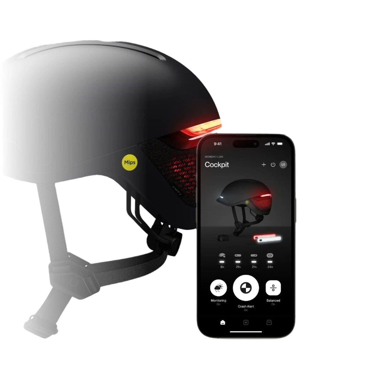 Unit1 Faro Smart Urban Cycling Helmet: Integrated Lights, Mips, Crash Alert System