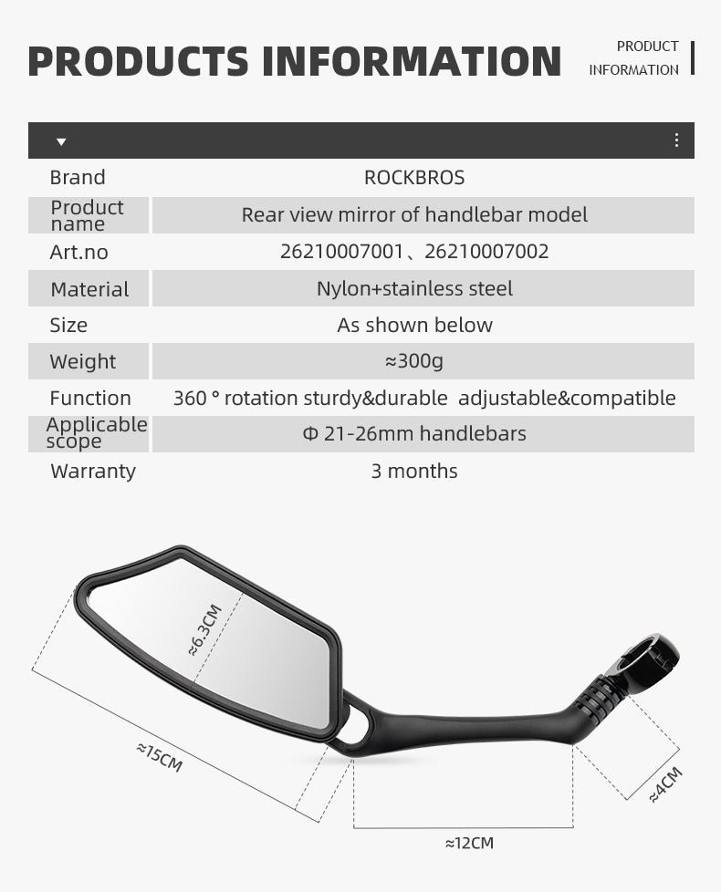 ROCKBROS 360° Rotatable Bicycle Handlebar Mirror for Enhanced Cycling Safety
